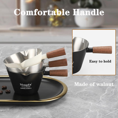 Mongdio black espresso measuring cup with compact design.