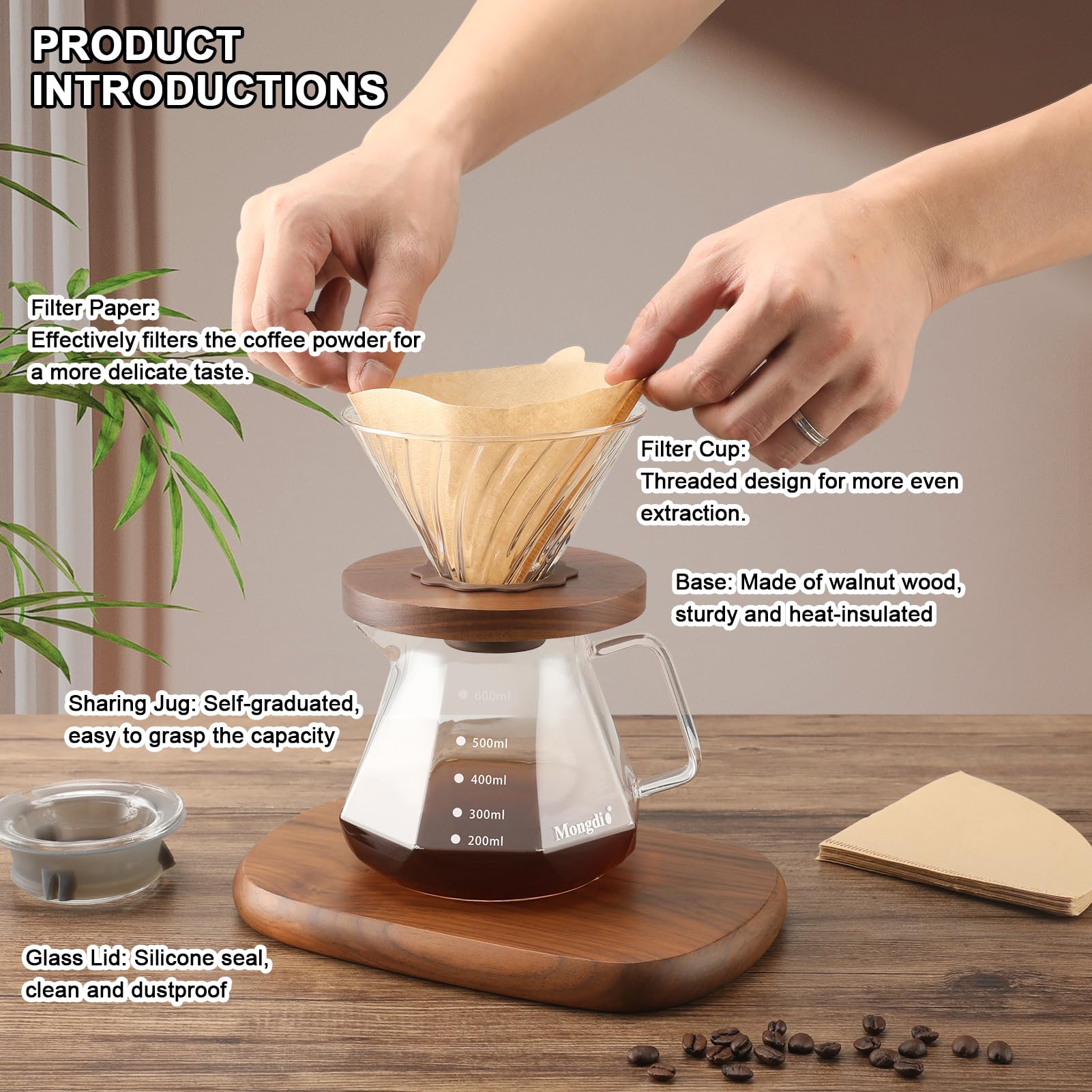 Mongdio coffee dripper with scale design for accurate yield.
