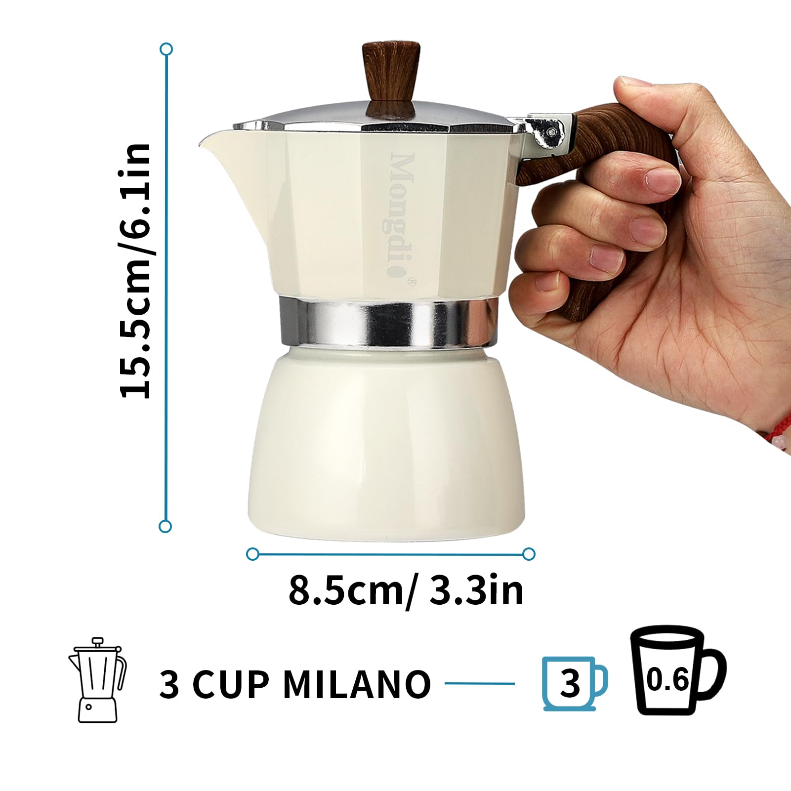 Mongdio heat-resistant handle and built-in spout ease serving.