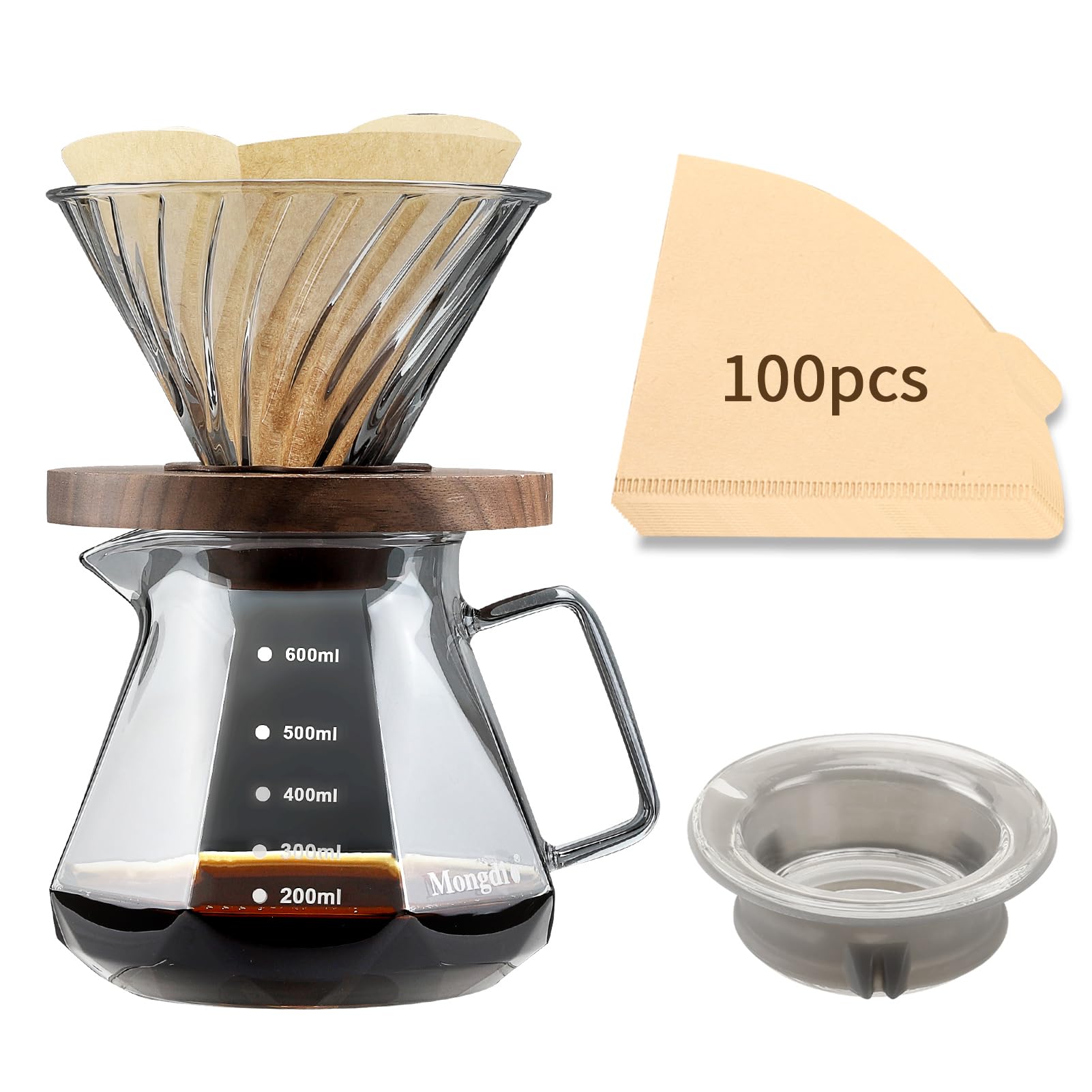 Mongdio pour over coffee maker 600ml glass dripper for smooth, controlled pour