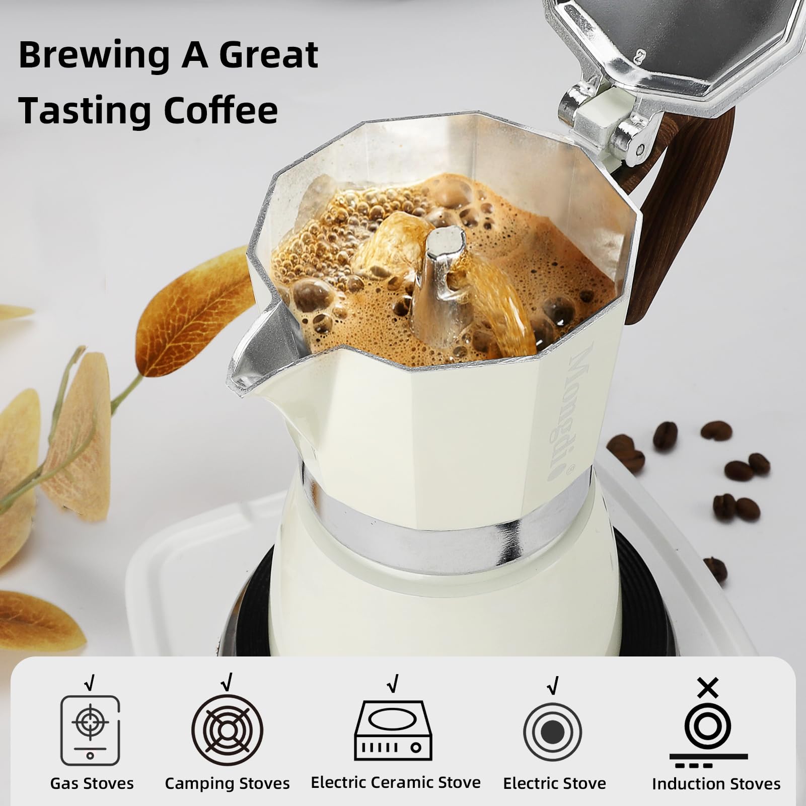 Mongdio built-in safety valve provides controlled pressure during brewing.