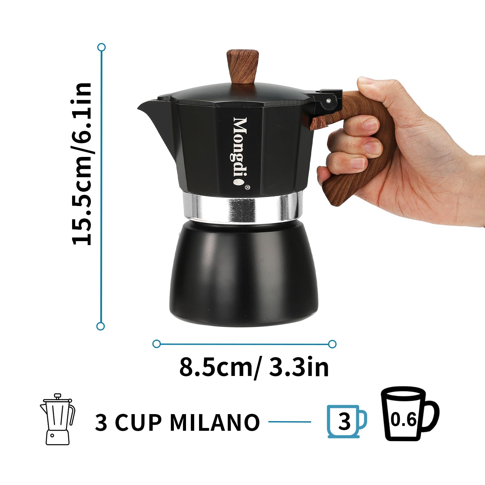 Mongdio moka pot safety valve ensures controlled extraction.