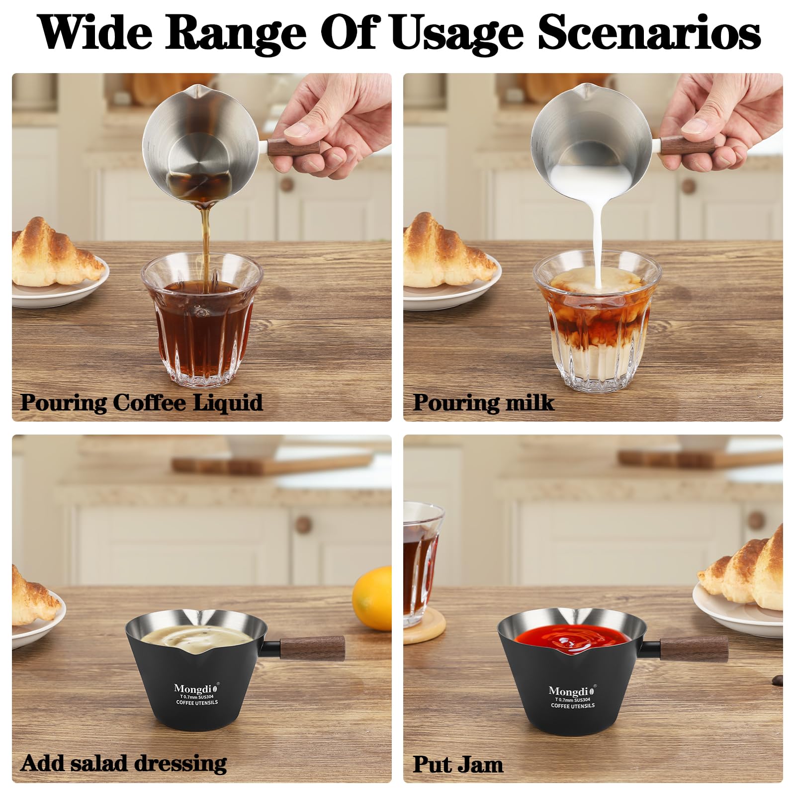 Mongdio stainless steel espresso cup with walnut wooden handle.