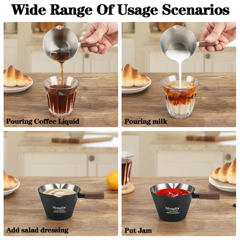 Mongdio stainless steel espresso cup with walnut wooden handle.