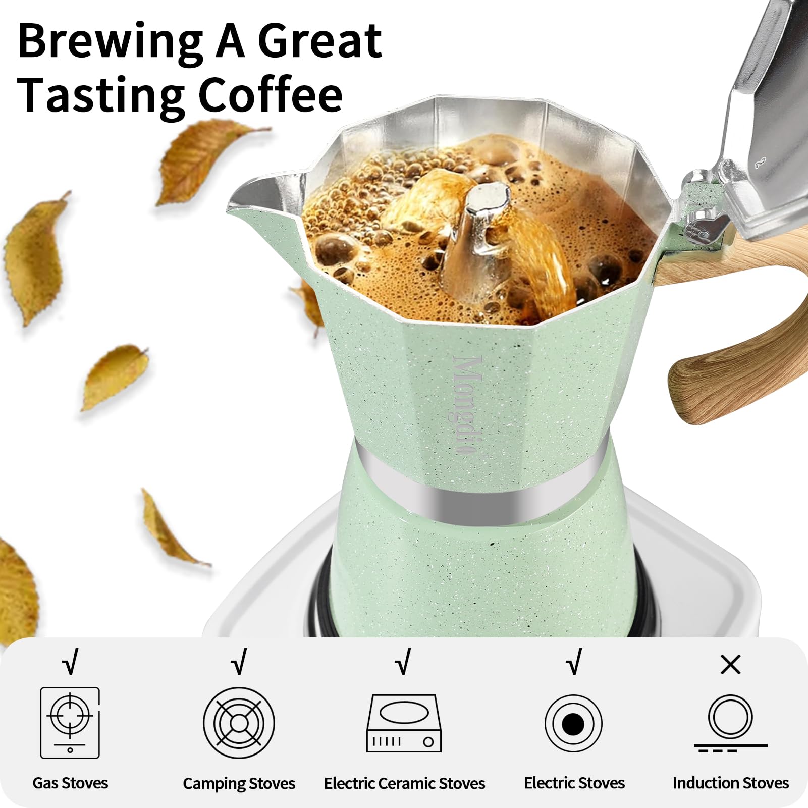 Mongdio pot on stove in kitchen ready to brew espresso.