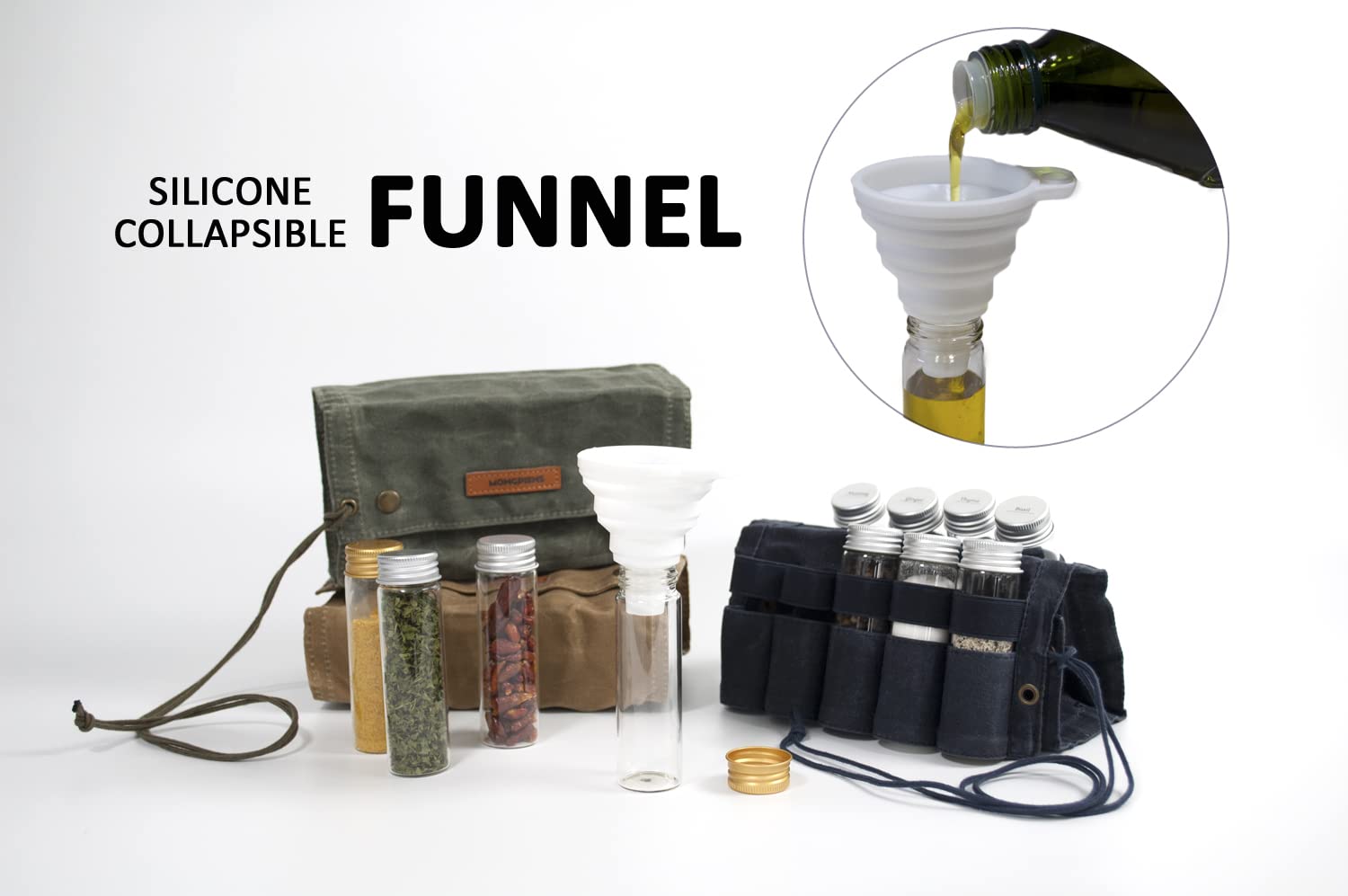 MONGPIENS silicone collapsible funnel included for precise pouring on trips
