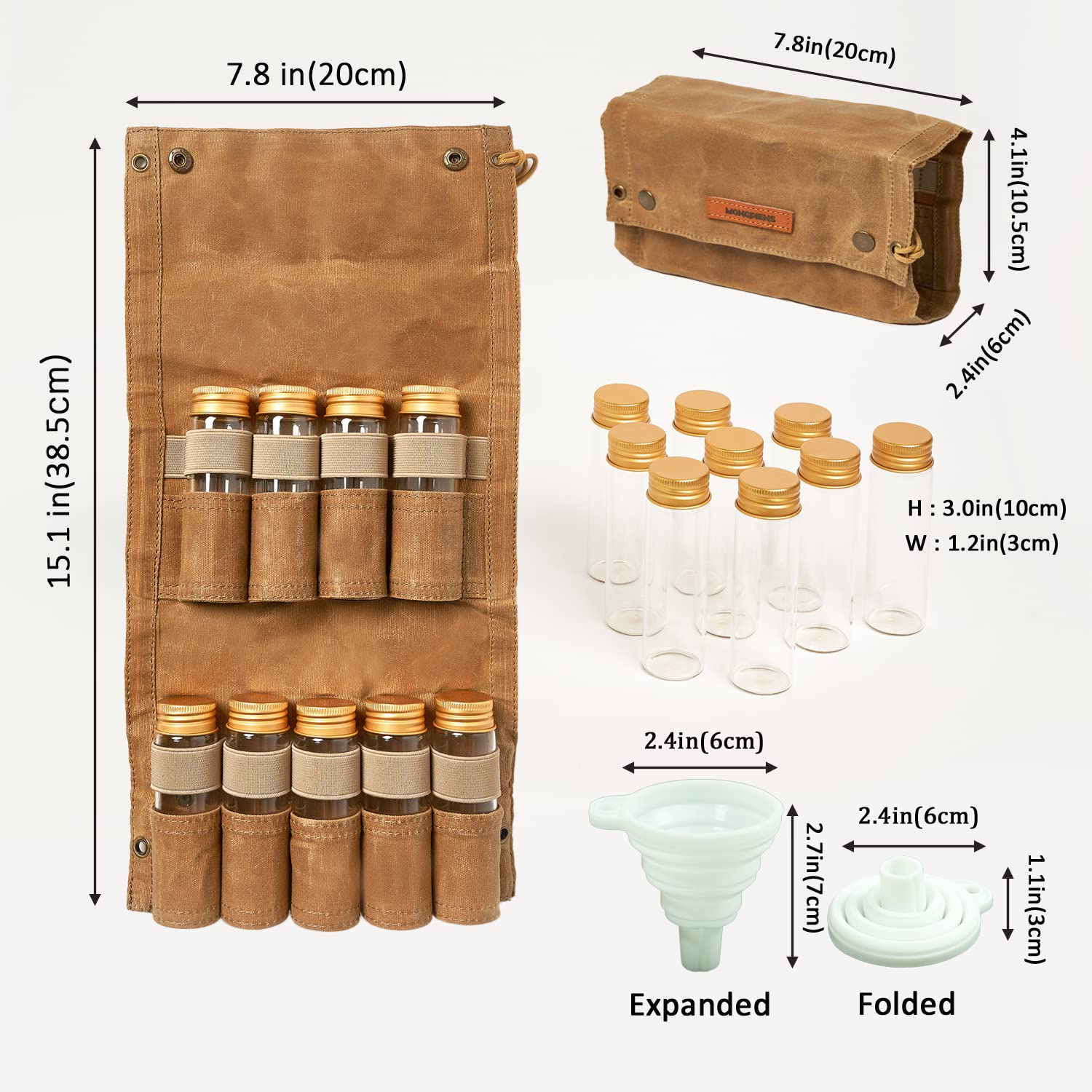 MONGPIENS compact travel spice bag shown on a camp table for easy transport