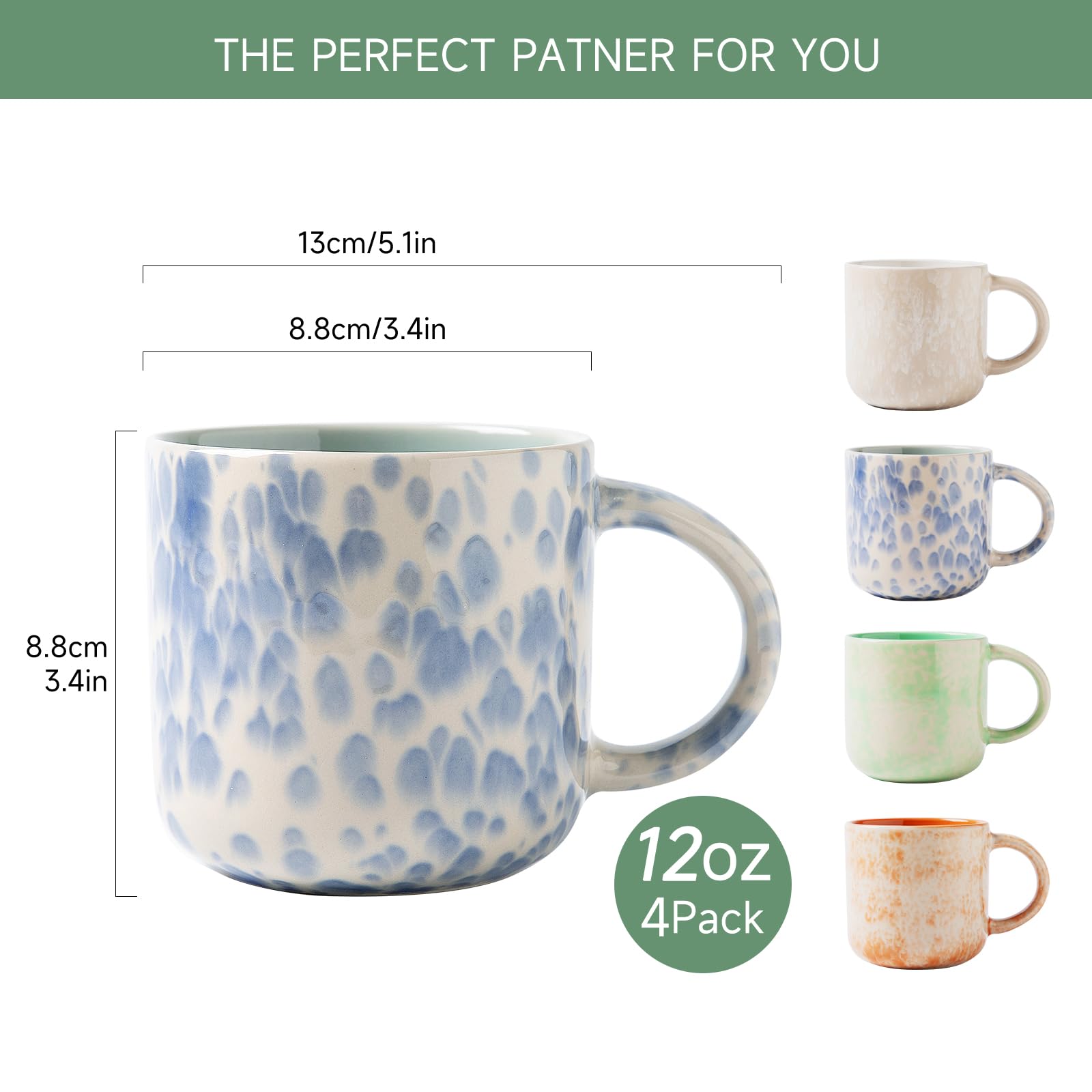 MONITO ceramic mugs with sturdy handle for easy grip during tea