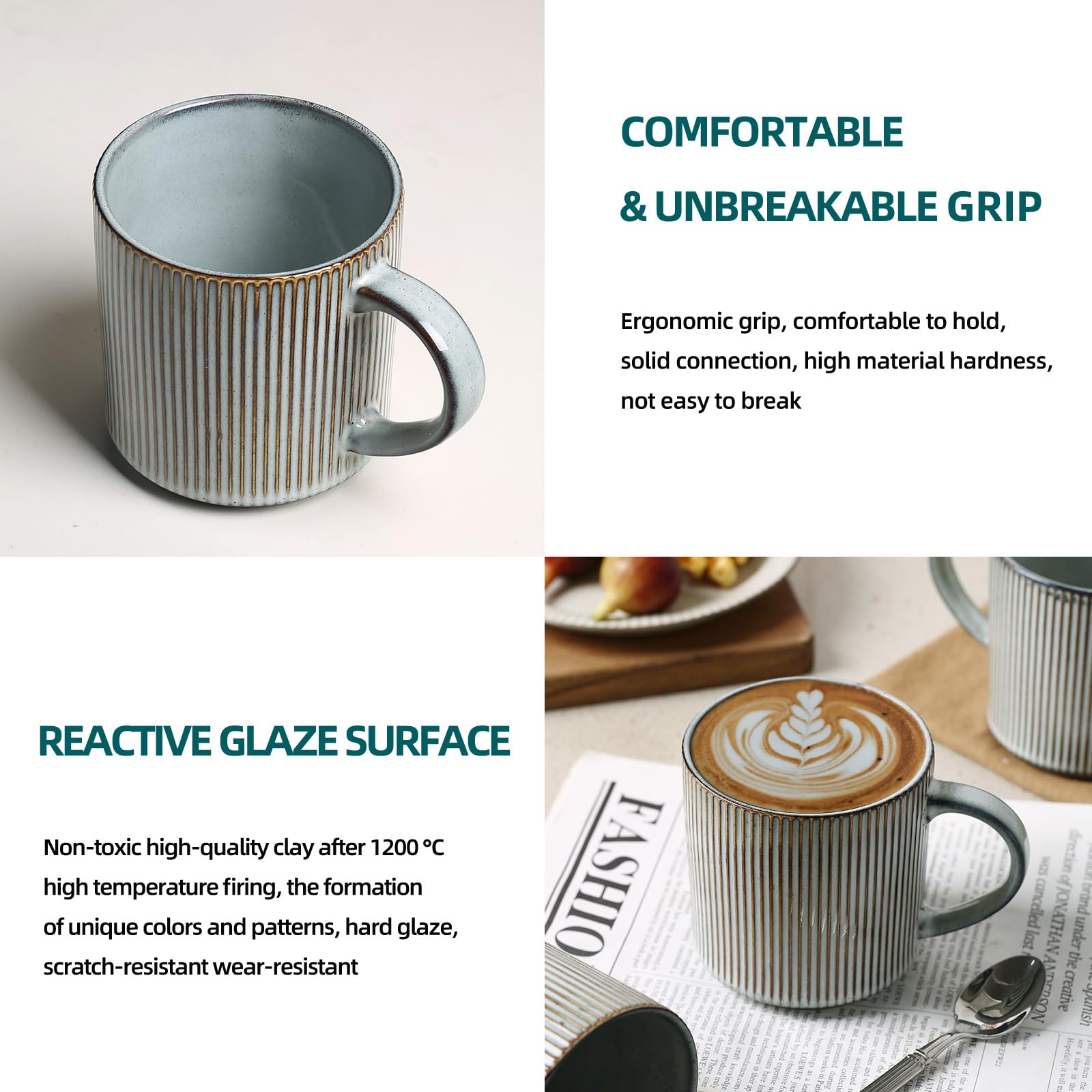 MONITO durable porcelain mugs with a non-stick glaze for easy cleaning