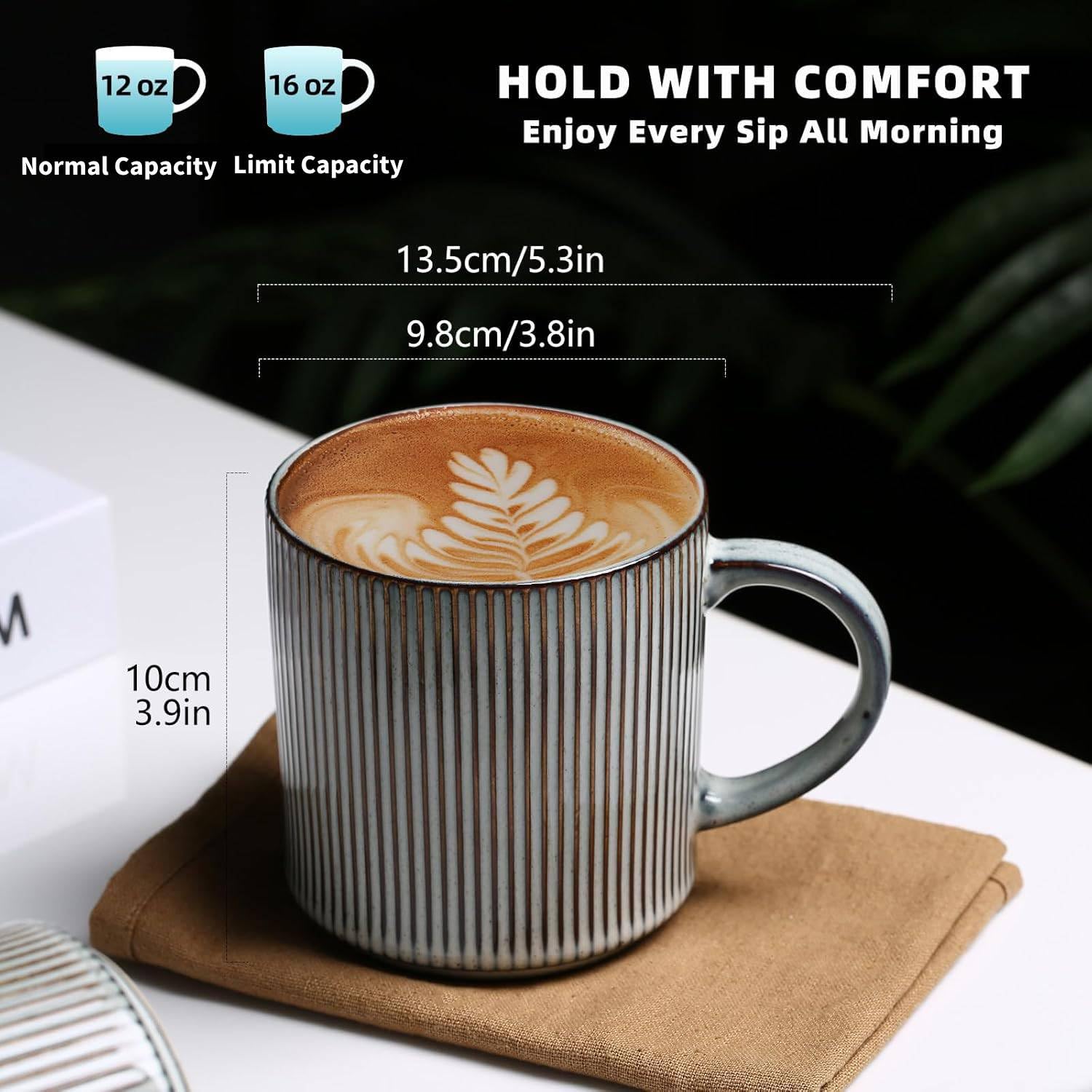 MONITO large-handle mugs with vintage striped stoneware for easy grip