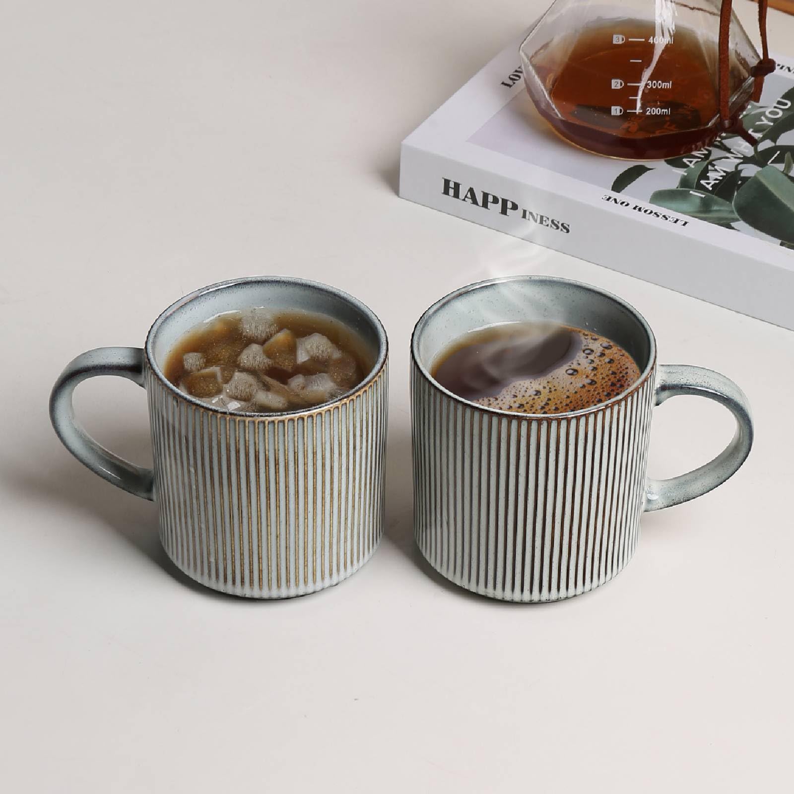 MONITO smoky blue mugs with large handles ideal for latte and tea