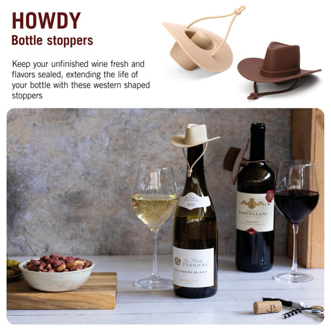 Monkey Business Howdy dark brown cowboy hat wine stopper seals airtight bottle