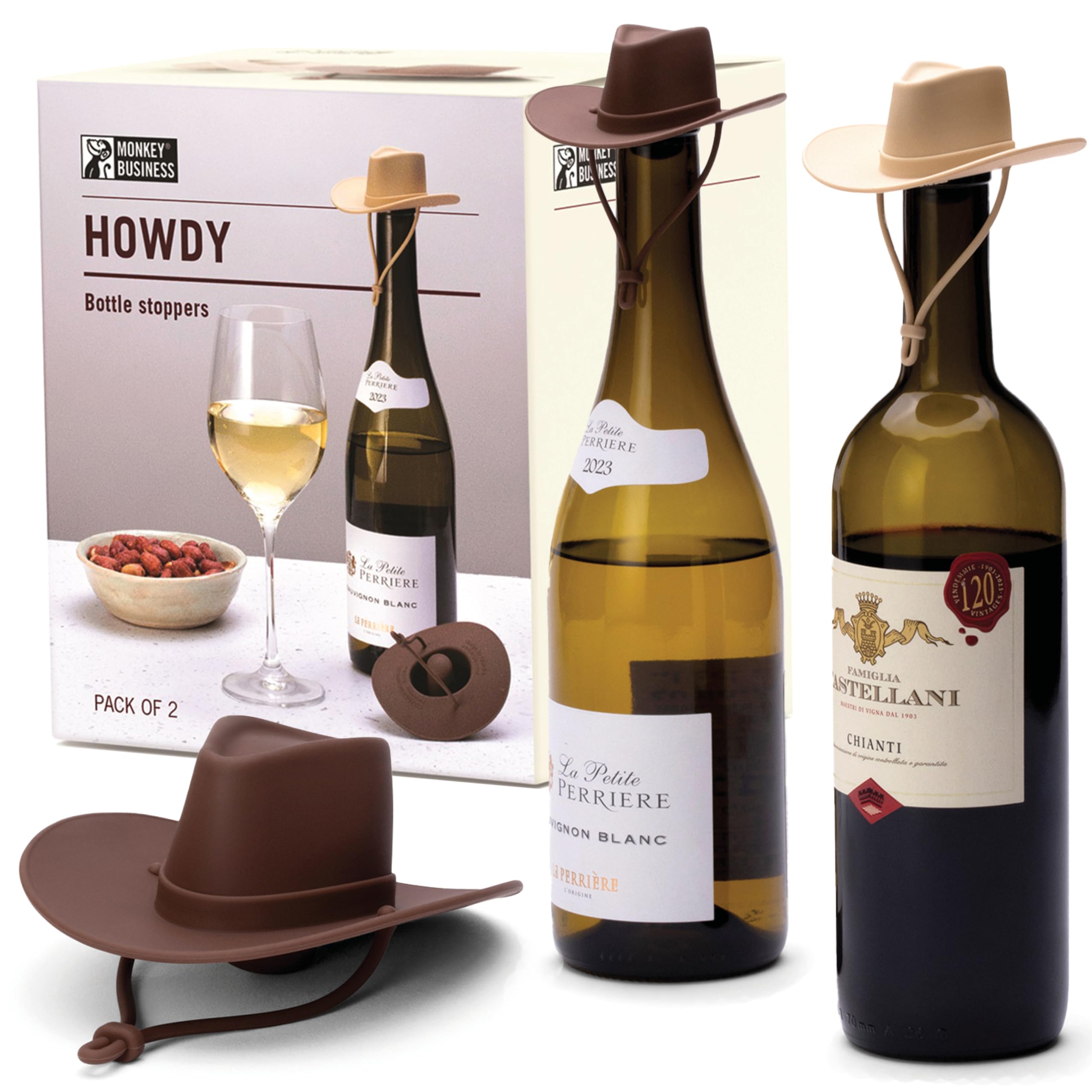 Monkey Business Howdy light brown cowboy hat wine stopper seals freshness for unfinished wine