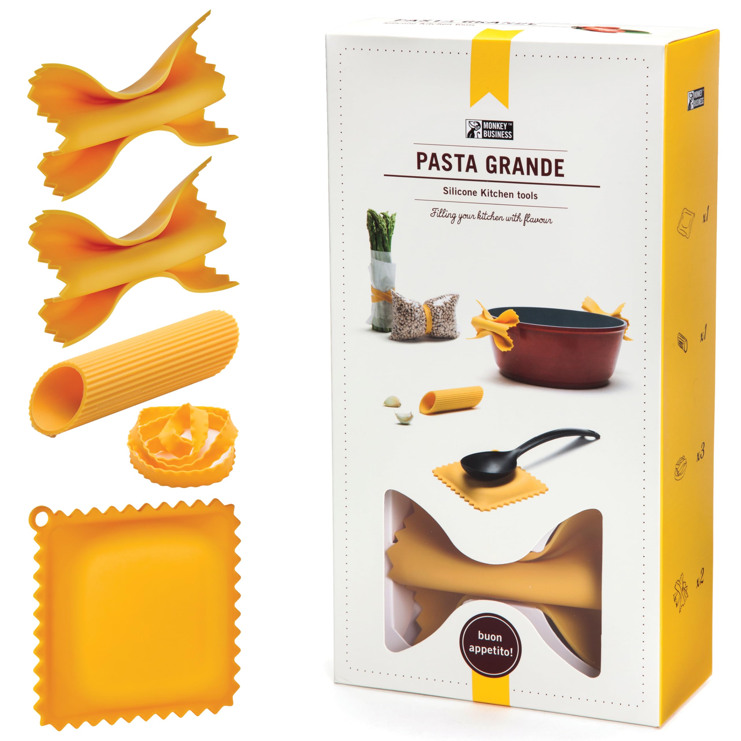 Monkey Business Pasta Grande gift box viewed from above, a ready gift idea for home cooks.