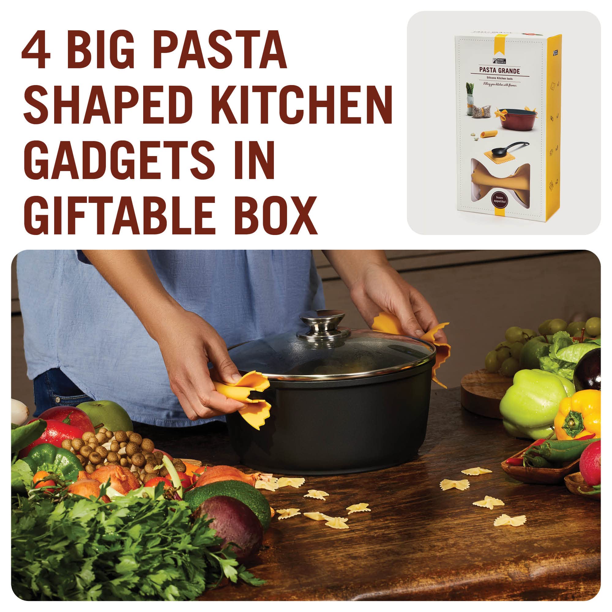 Pasta Grande pot grip in use, securing a hot pot safely.