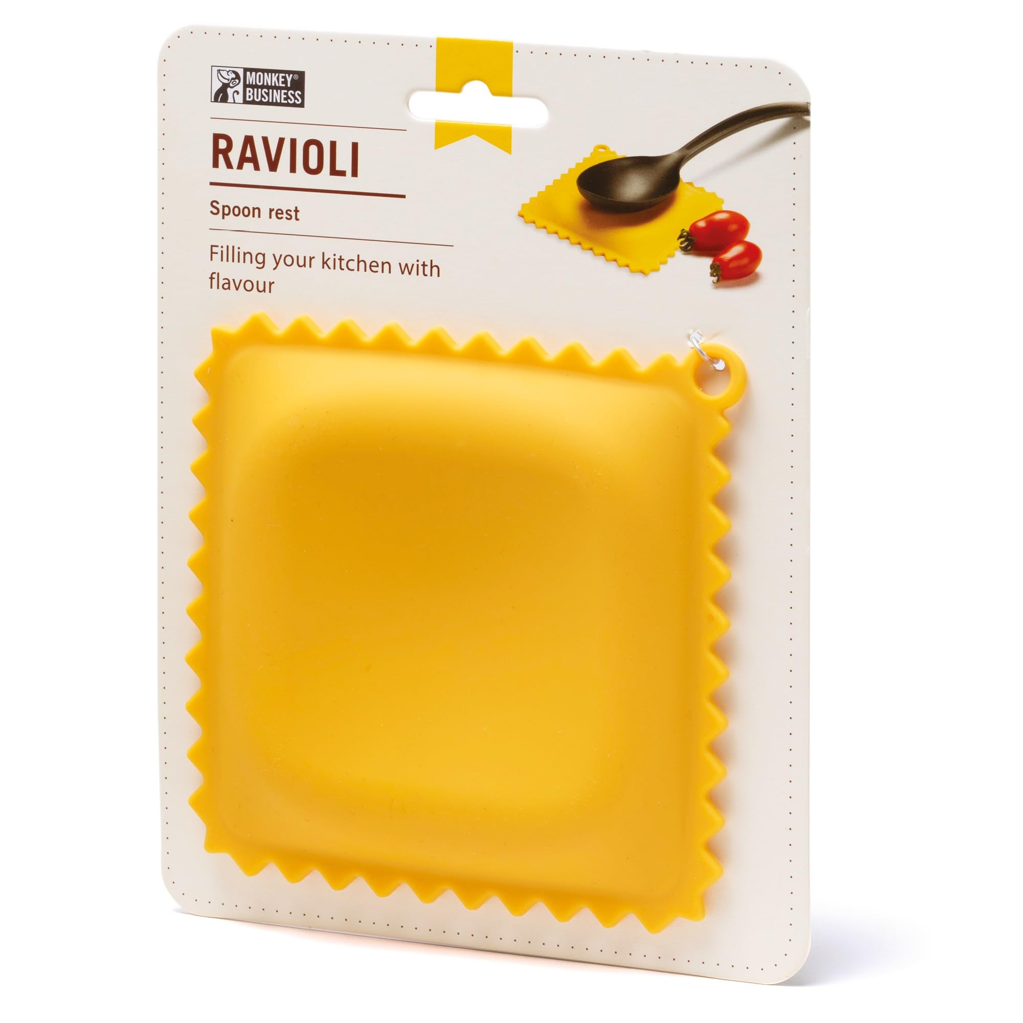 Monkey Business ravioli spoon rest on counter keeps utensils off surfaces.
