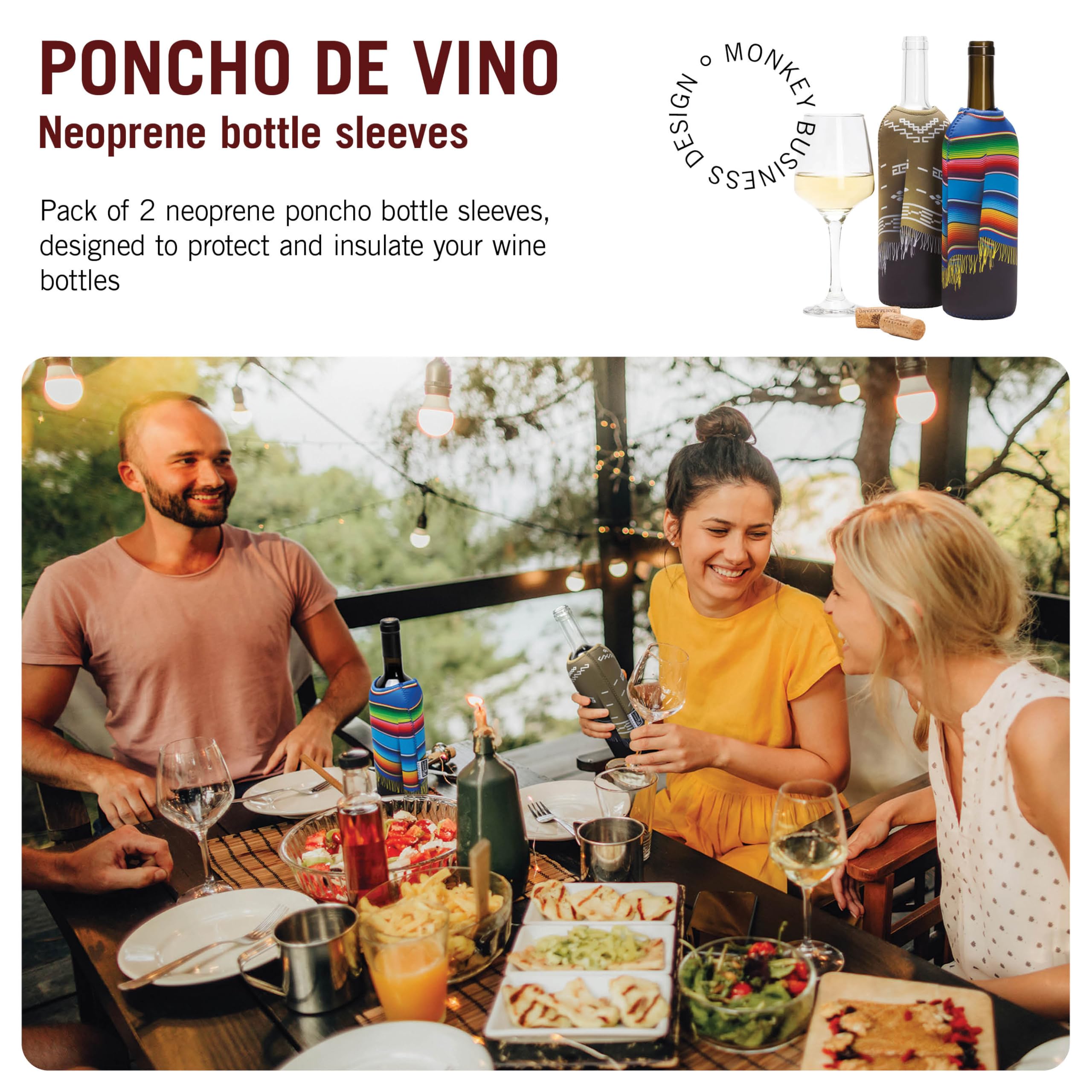 Monkey Business insulated poncho keeps wine temperature stable outdoors