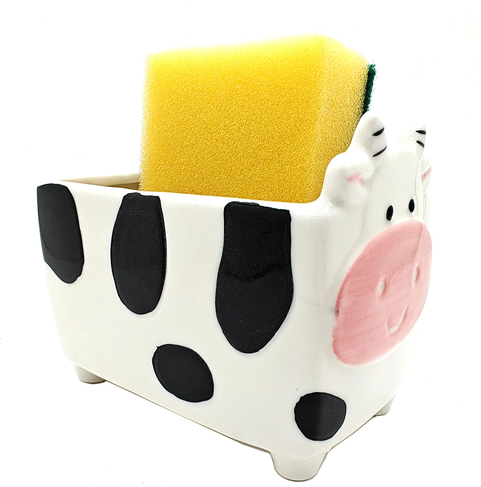 MONMOB cow sponge holder side view ceramic finish adds charm