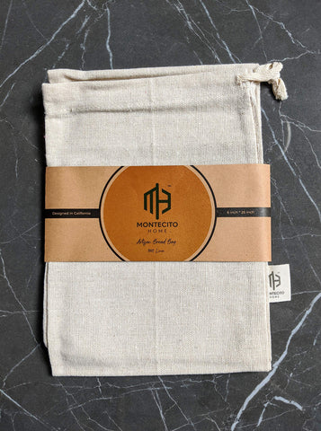 Montecito Home linen bread bags in use show farmhouse charm and practicality.