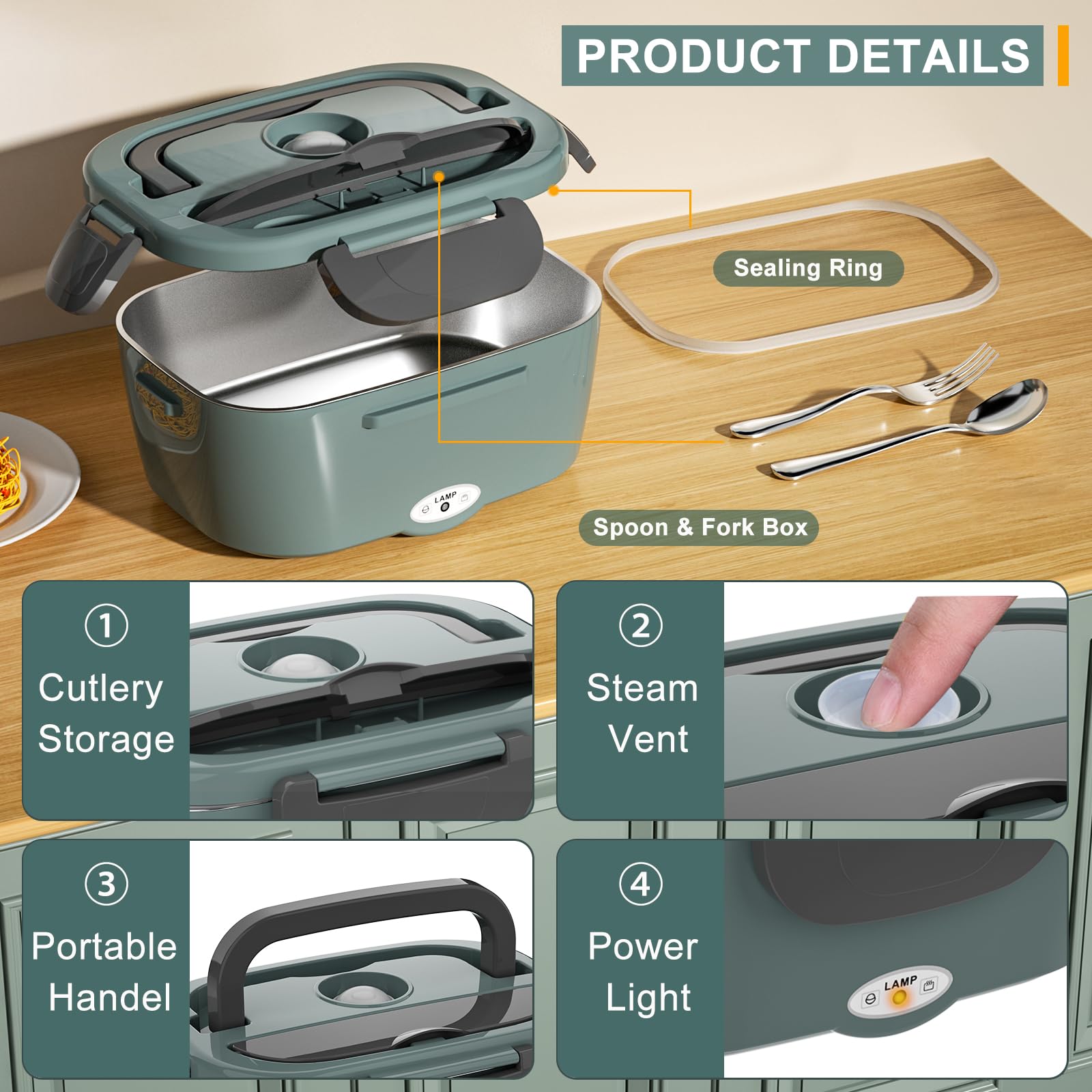 Monteka lunch box lid with four latches secures contents for travel without leaks
