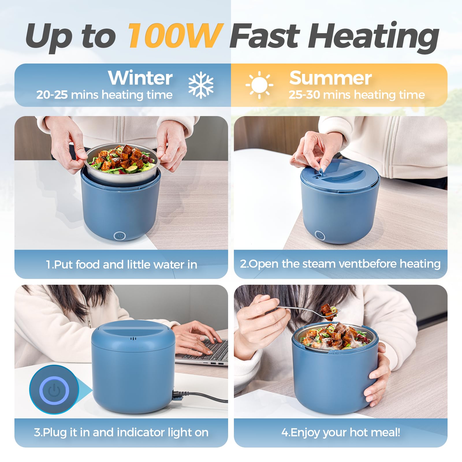 Monteka leak-proof lid protects against spills during transport.