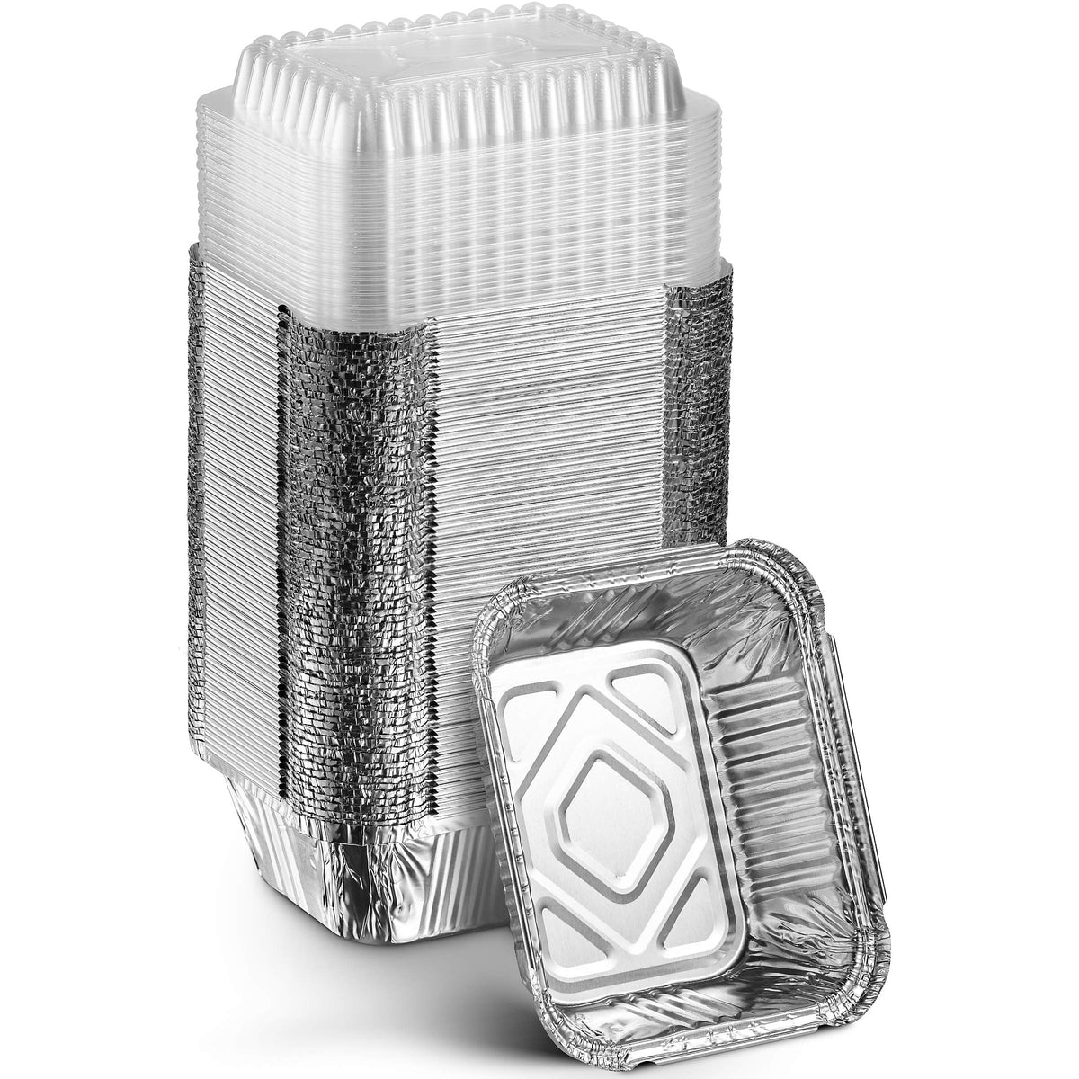 MontoPack disposable takeout pans with clear lids showing spill-resistant design for easy transport.