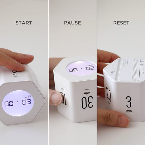 Mooas Clock Cube back view highlighting compact, space-saving design