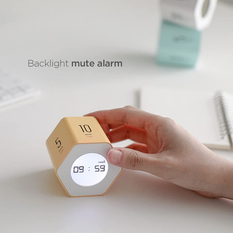 Mooas Clock Cube backlight on improves readability in dim rooms