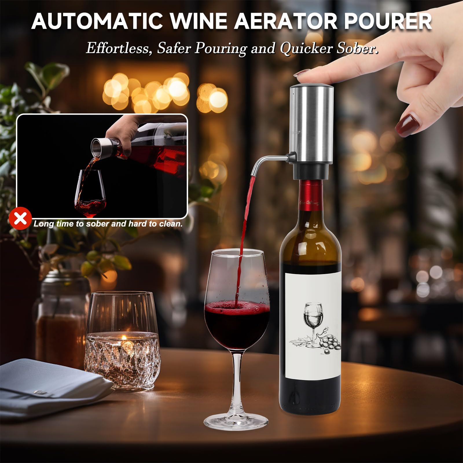 Moocoo aerator pours wine quickly for enhanced aroma.
