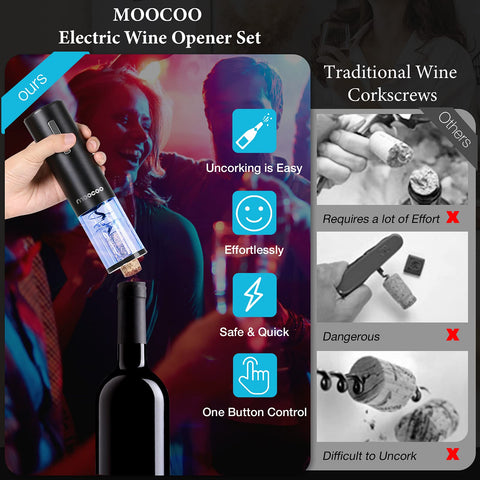Moocoo electric wine opener removing cork quickly and quietly