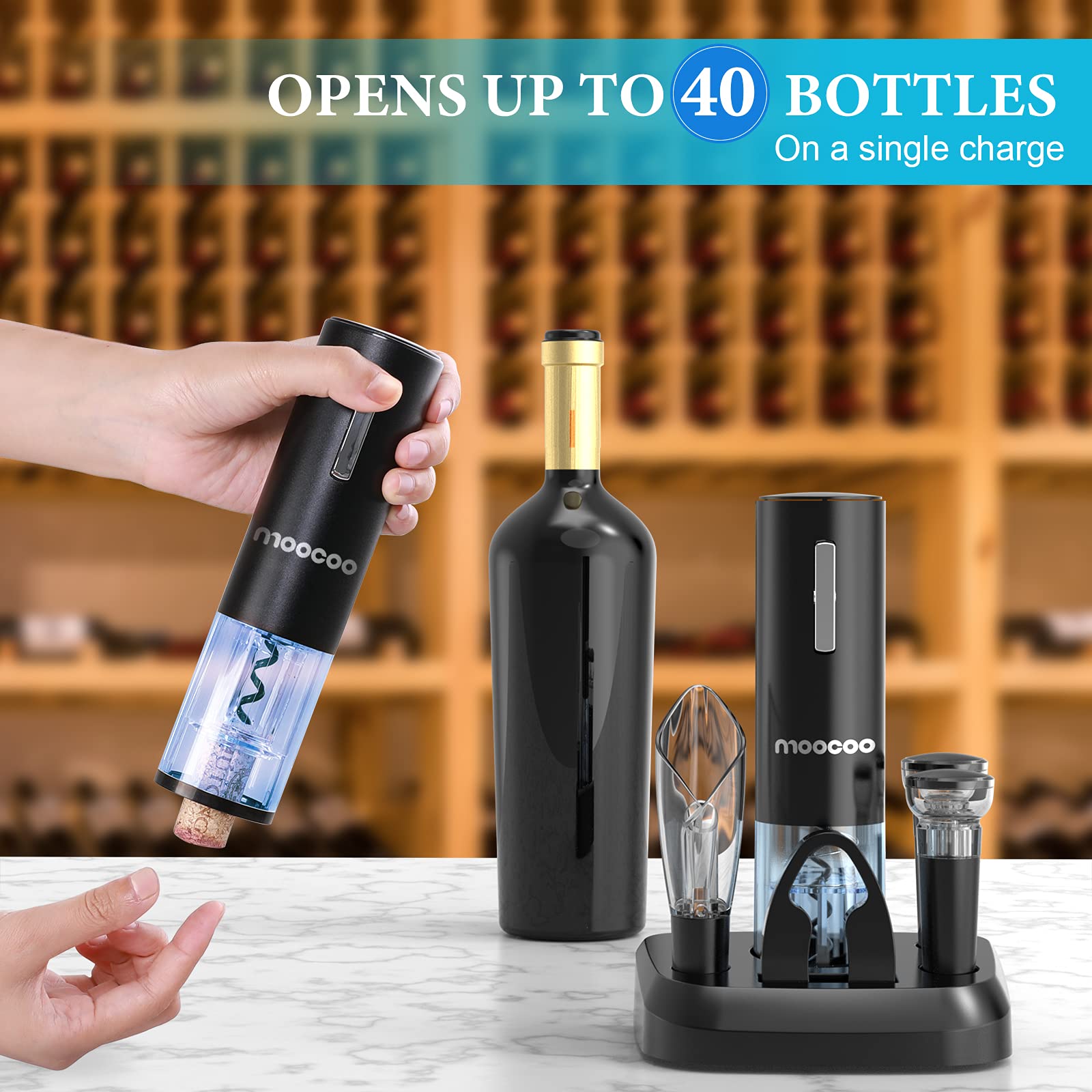Moocoo foil cutter integrated in base for clean bottle opening