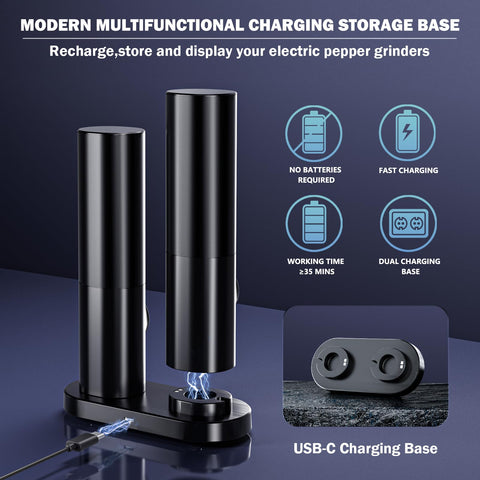 Moocoo charging base powers two grinders for quick setup.