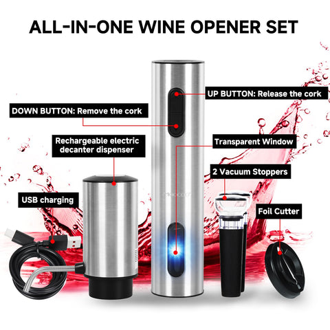 Moocoo rechargeable corkscrew powers corks with minimal effort.