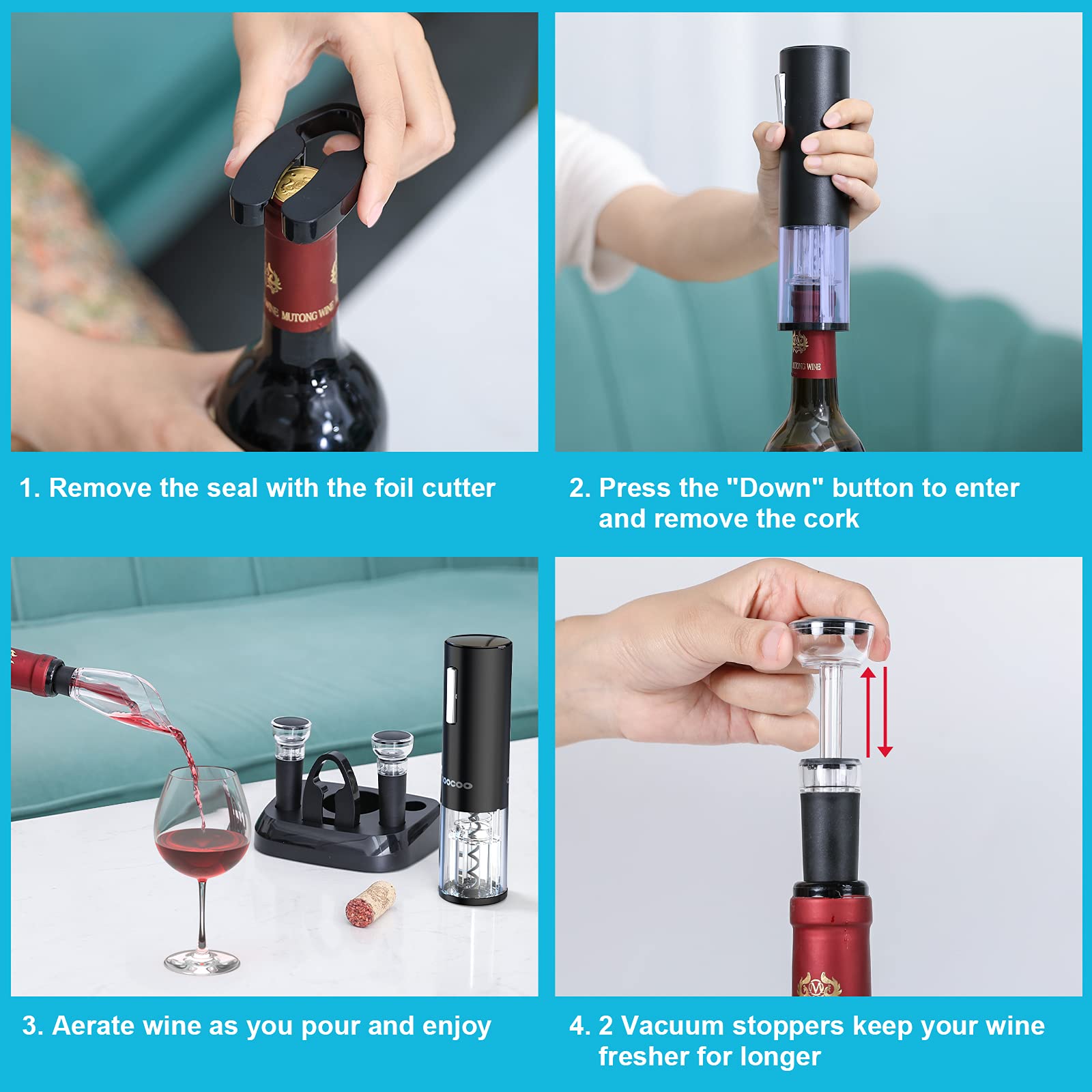 Moocoo vacuum stoppers preserve wine after opening