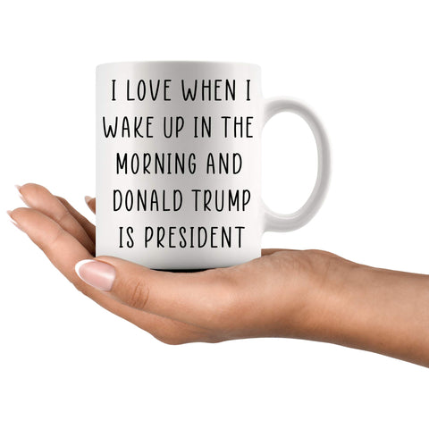 Moon9xx Trump mug in hand showing comfortable grip and sturdy ceramic.