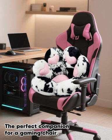 MOONBEEKI Cat Paw Cushion Chair on a gaming chair shows ergonomic comfort for long sessions.