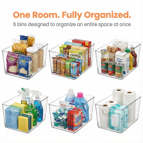 Moonedge large clear bin bathroom cabinet keeps toiletries organized and within reach.