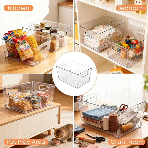 Moonedge large clear bin fridge organizer keeps produce and labels neatly visible.