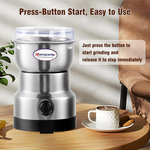 Moongiantgo coffee grinder capacity shows 50-100g per batch.