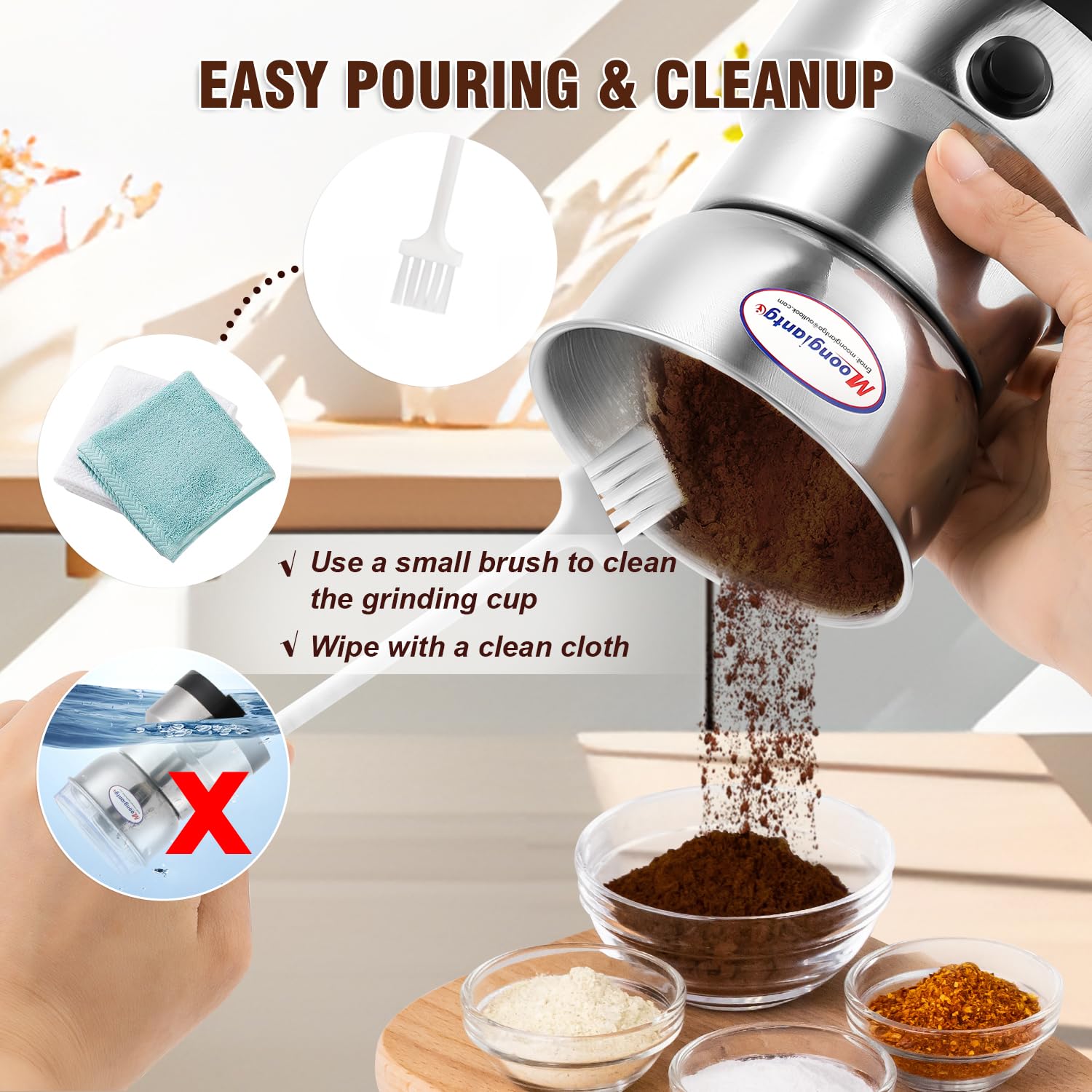 Moongiantgo coffee grinder compact design fits small kitchens and dorms.