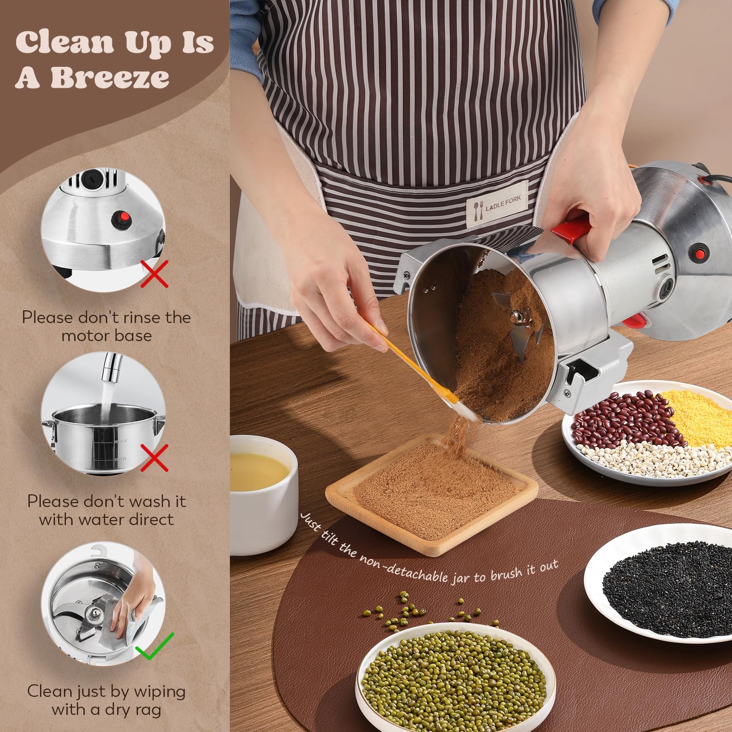 Moongiantgo grain mill grinder grinding jar demonstrates quick dry pulverizing.