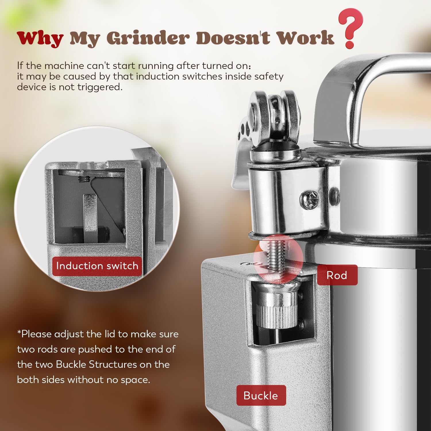Moongiantgo grain mill grinder on/off button for simple operation.