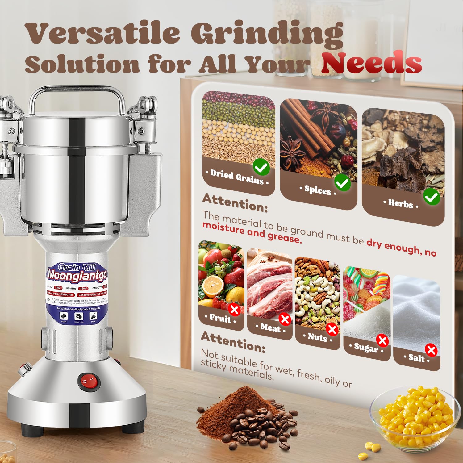 Moongiantgo grain mill grinder safety buckles protect users during grinding.
