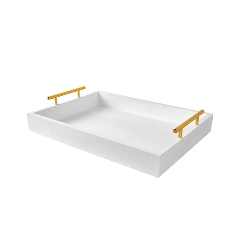 Moonlit Pond white rectangular tray used in bathroom for toiletries and towels.