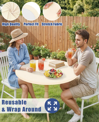 Moosfor Beige Color Tablecloth blends with decor for indoor and outdoor use.