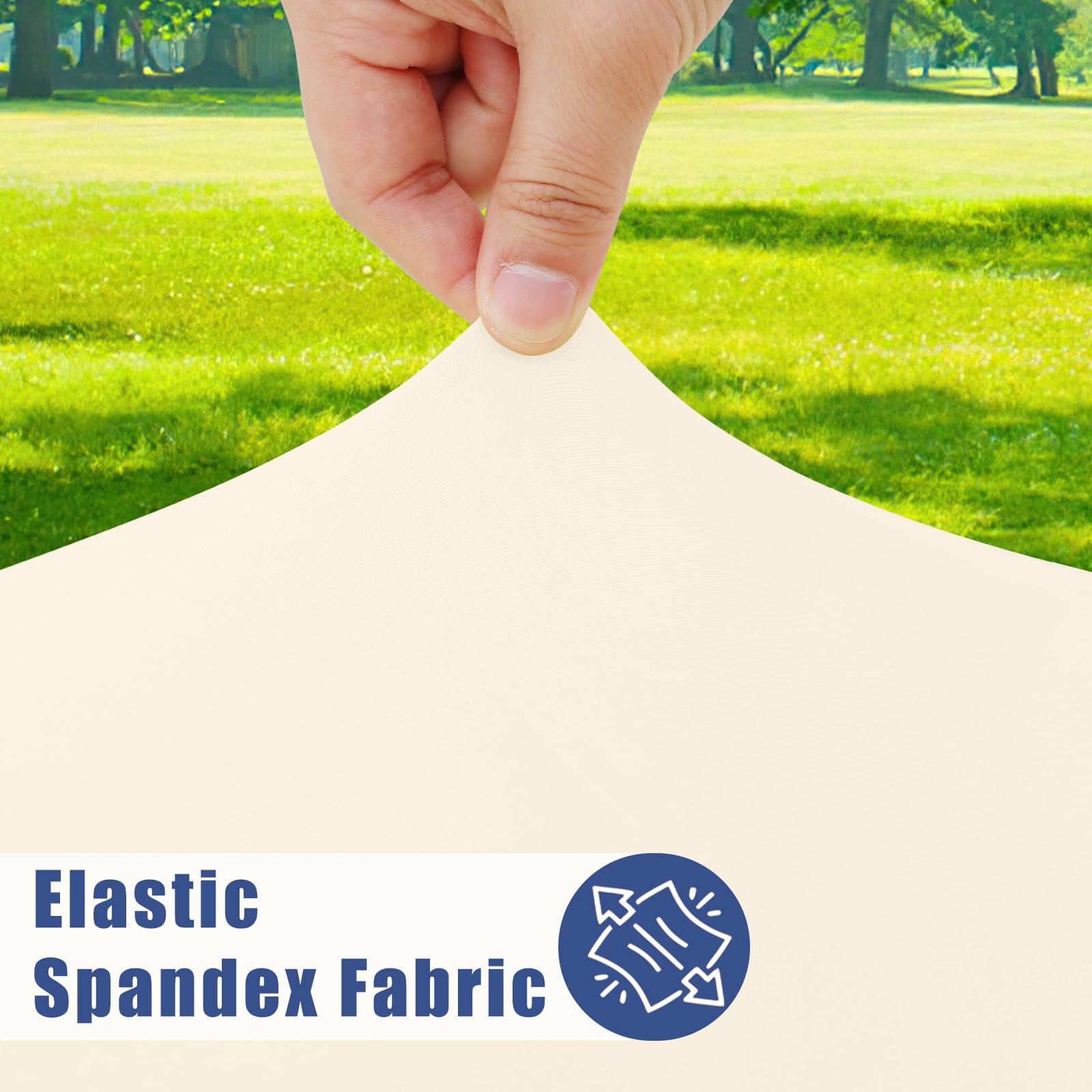 Moosfor Elastic Edge Wrap-Around provides secure fit without clips for outdoor dining.