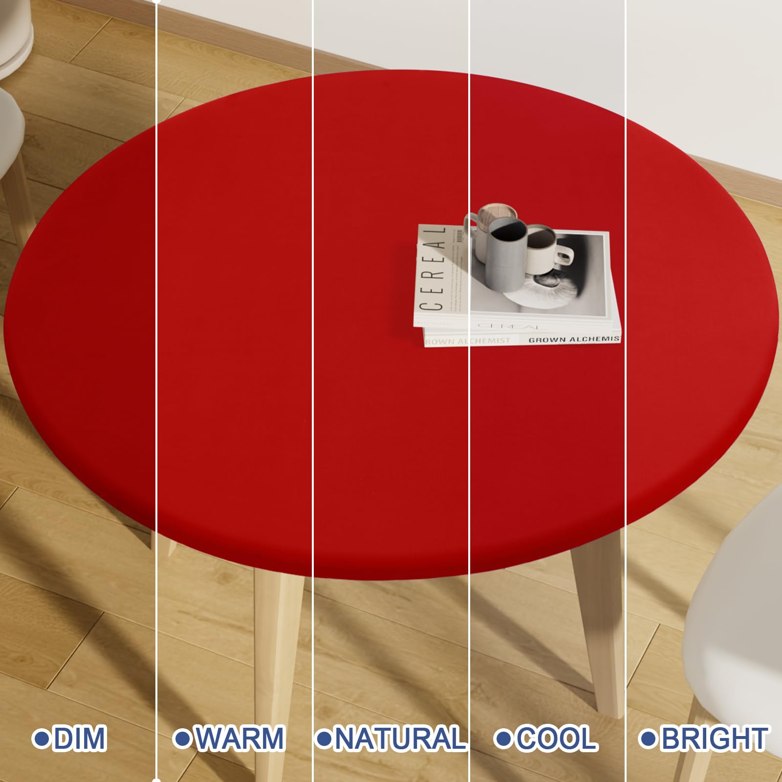 Moosfor round spandex tablecloth fits 36-44 inch tables.
