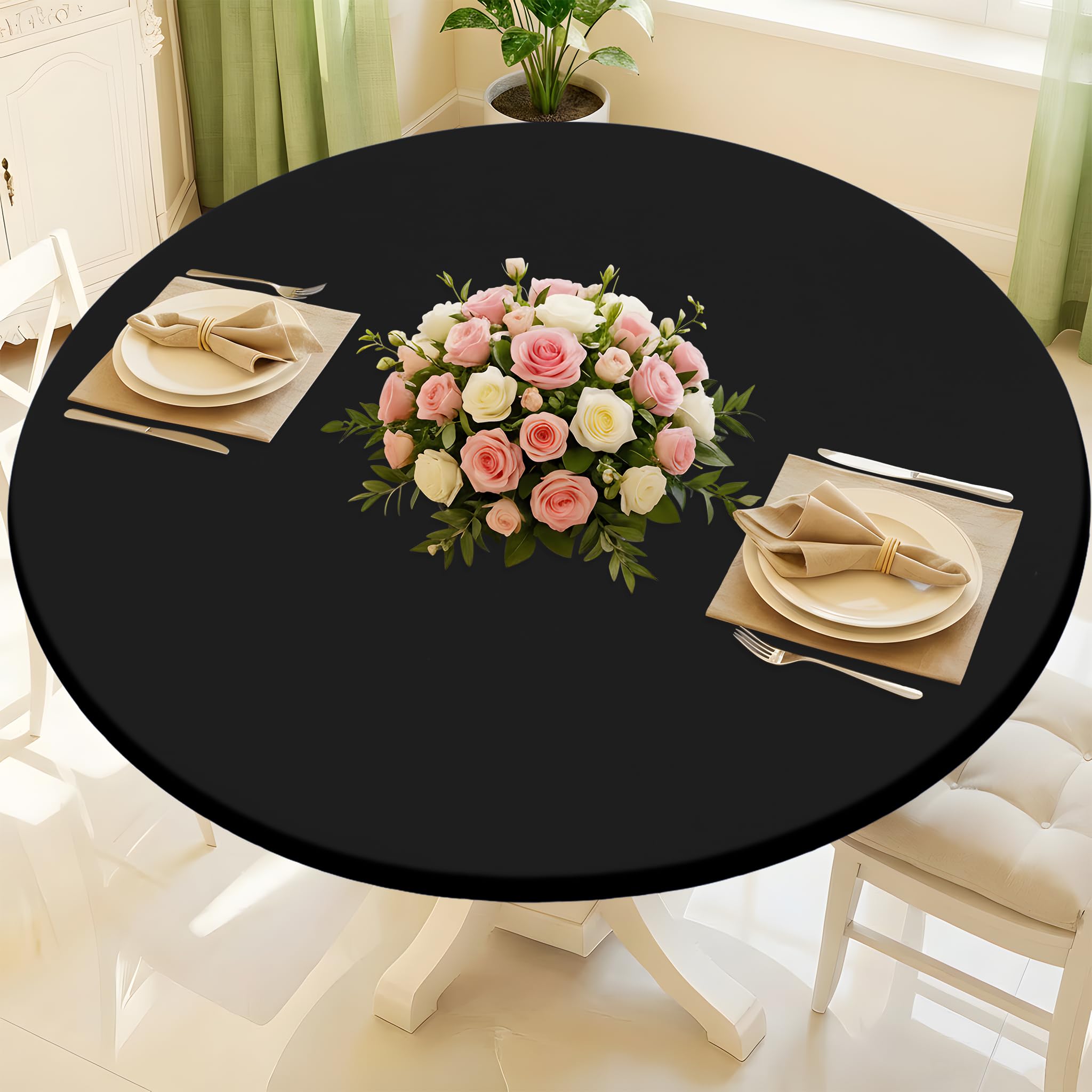 Moosfor round spandex tablecloth for 57-68 inch tables with secure stretch