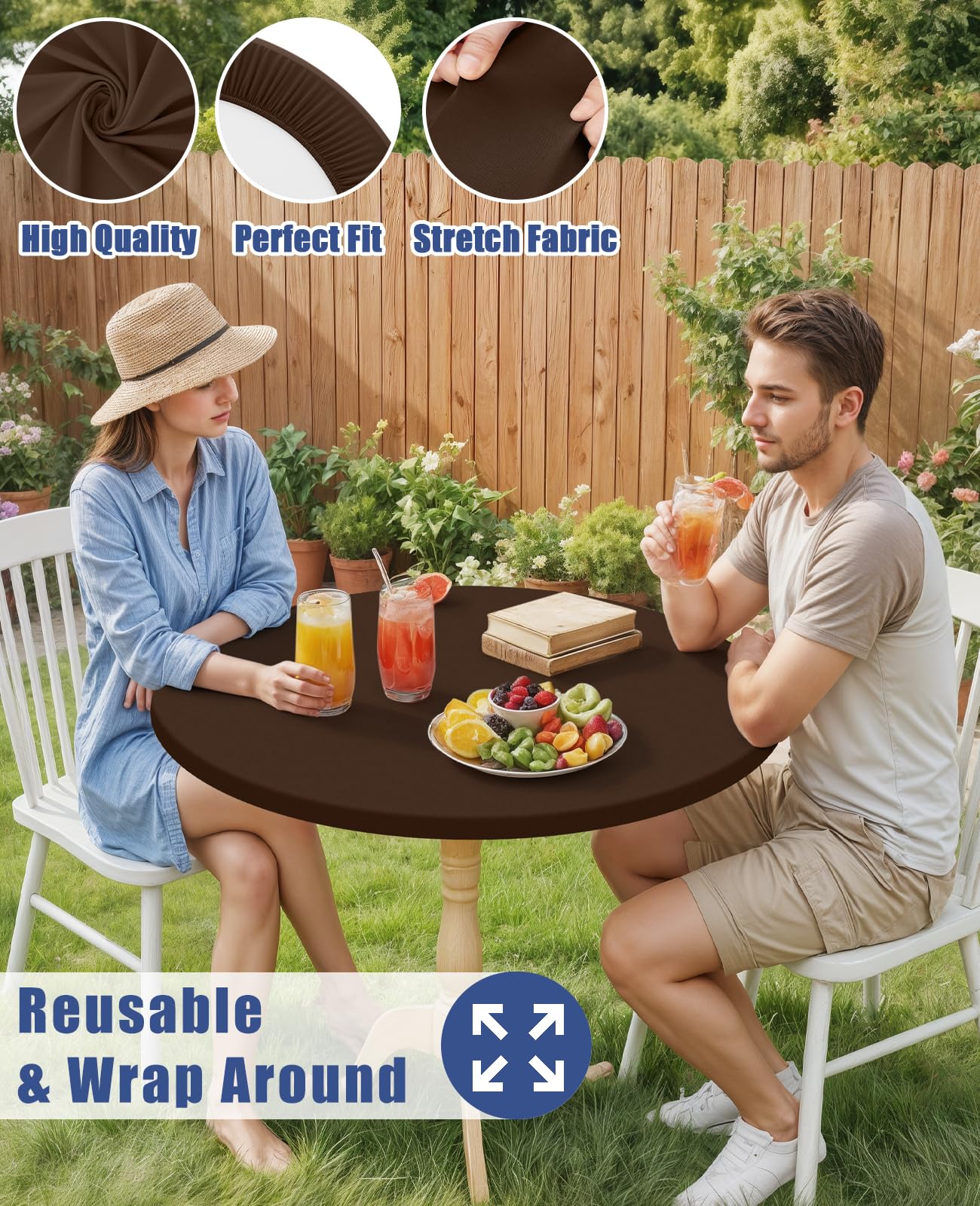 Moosfor round spandex tablecloth camping outdoors on a round table.