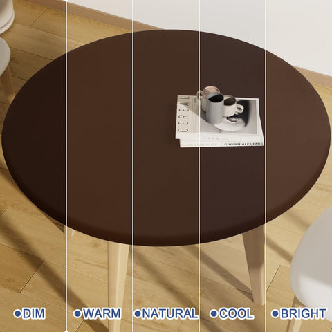 Moosfor round spandex tablecloth suits camping tables on uneven surfaces.